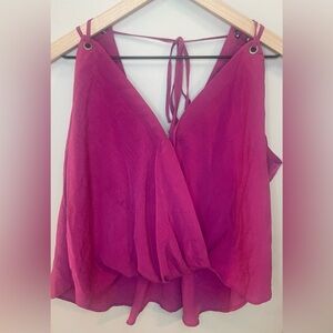 Free People “All Mine” Tank Top Surplice Rivet Strappy Sleeve S “ Acai